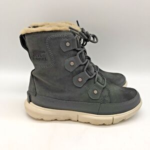 Sorel Explorer II Joan Waterproof Boots Womens 6.5 Grill/Fawn Gray Suede Lace Up